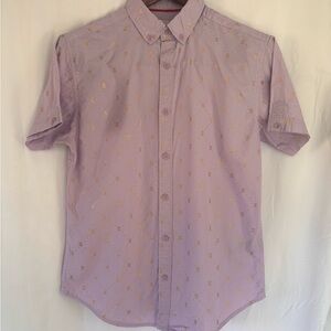 Drill Clothing Co Men's Purple Gold Bee Short Sleeve Button Up Shirt Top | M |